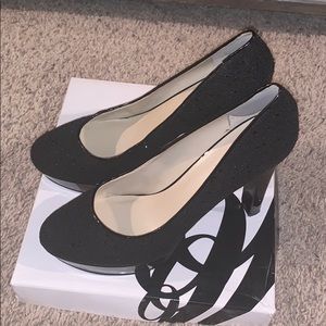 COPY - Nine West sequined black platform heels.